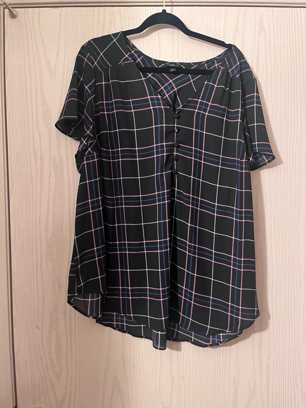 Torrid Black Plaid Button-Front Blouse with Pink & White Lines